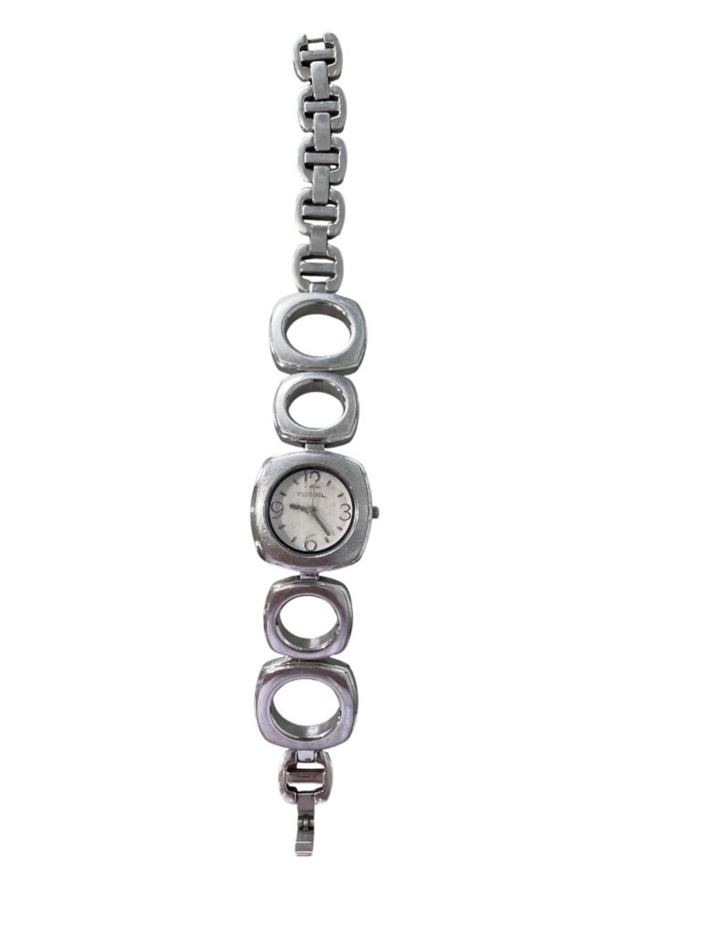 Fossil Quartz Bracelet Watch Silver Tone Link 7.5 Inches Water Resistant Analog